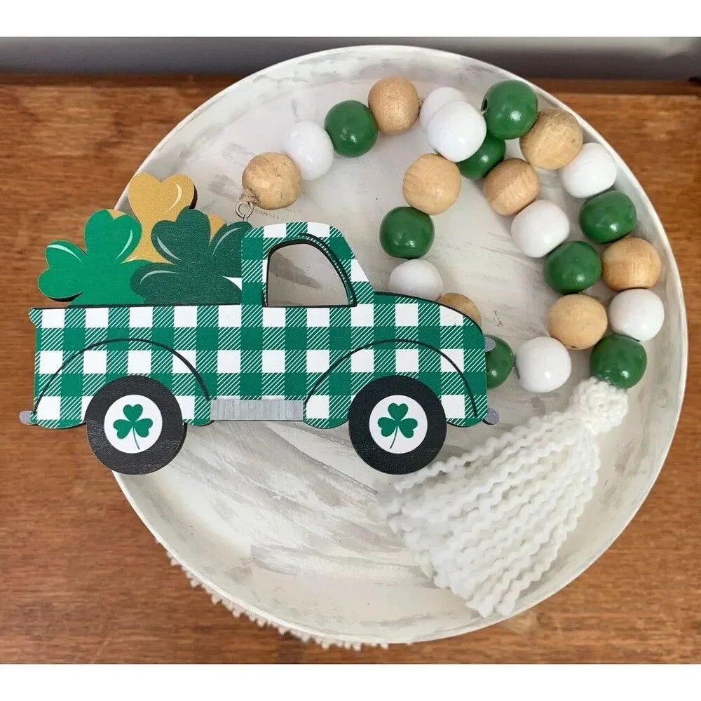 St Patrick’s Day Truck Tiered Tray Decor, St Patrick’s Day Beaded Garland Truck